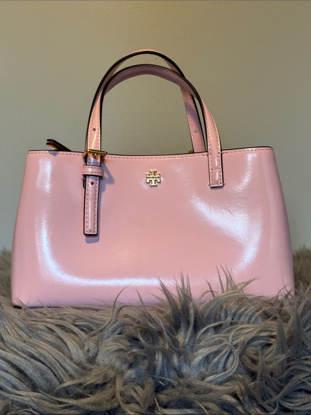 Authentic Tory Burch Emerson Patent Mini Tote in Blush Pink